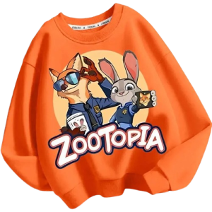 Bluza 3D dziecięca bez kaptura DISNEY dla dzieci ZOOTOPIA ubranie ZWIERZOGRÓD – pomarańczowa z nadrukiem bohaterów