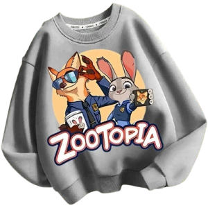 Bluza 3D dziecięca bez kaptura DISNEY dla dzieci ZOOTOPIA ubranie ZWIERZOGRÓD – szara z nadrukiem bohaterów
