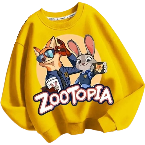 Bluza dziecięca DISNEY bez kaptura ZOOTOPIA dla dzieci ZWIERZOGRÓD – żółta z nadrukiem bohaterów