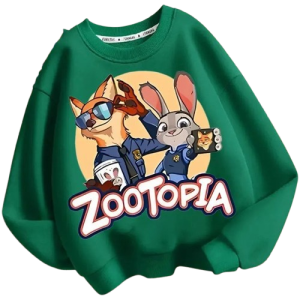 Bluza 3D dziecięca bez kaptura DISNEY dla dzieci ZOOTOPIA ubranie ZWIERZOGRÓD – zielona z nadrukiem bohaterów