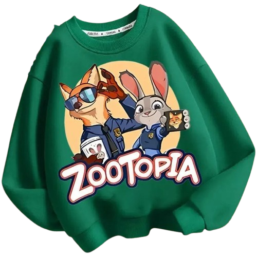 Bluza dziecięca DISNEY bez kaptura ZOOTOPIA dla dzieci ZWIERZOGRÓD – zielona z nadrukiem bohaterów