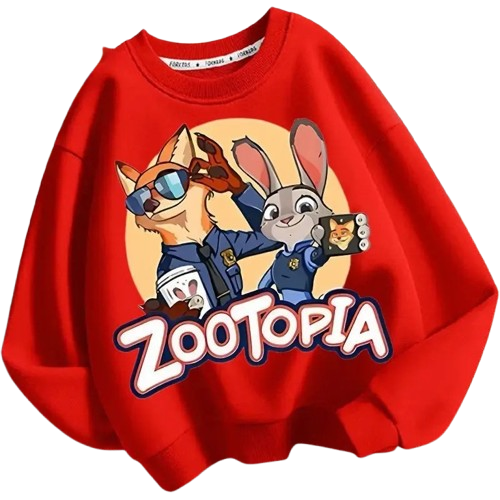 Bluza dziecięca DISNEY bez kaptura ZOOTOPIA dla dzieci ZWIERZOGRÓD – czerwony z nadrukiem bohaterów