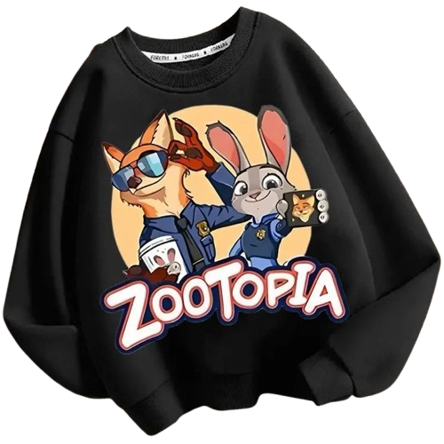 Bluza dziecięca DISNEY bez kaptura ZOOTOPIA dla dzieci ZWIERZOGRÓD – czarna z nadrukiem bohaterów