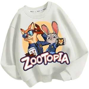Bluza 3D dziecięca bez kaptura DISNEY dla dzieci ZOOTOPIA ubranie ZWIERZOGRÓD – biały z nadrukiem bohaterów