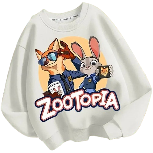 Bluza dziecięca DISNEY bez kaptura ZOOTOPIA dla dzieci ZWIERZOGRÓD – biały z nadrukiem bohaterów