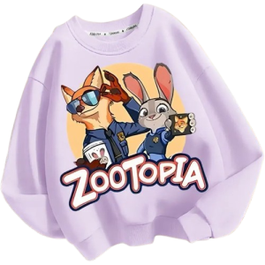 Bluza 3D dziecięca bez kaptura DISNEY dla dzieci ZOOTOPIA ubranie ZWIERZOGRÓD – lawendowy z nadrukiem bohaterów
