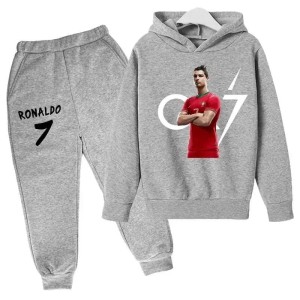 Szary Dres Sportowy dziecięcy 3D Cristiano Ronaldo komplet ubranie dla dzieci CR7