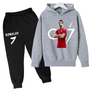 Dres Sportowy Szaro-Czarny dziecięcy 3D Cristiano Ronaldo komplet ubranie dla dzieci CR7