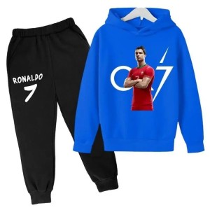Dres Sportowy Niebiesko-Czarny dziecięcy 3D Cristiano Ronaldo komplet ubranie dla dzieci CR7