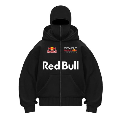 Czarna Bluza Męska Rozpinana Oracle Red Bull Racing typu Full-Zip z wbudowaną kominiarką