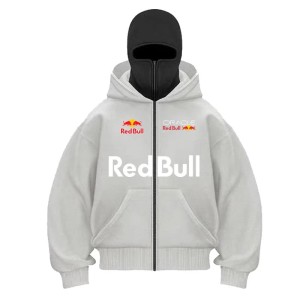 Szara Bluza Męska Rozpinana Oracle Red Bull Racing typu Full-Zip z wbudowaną kominiarką