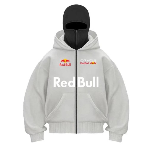 Szara Bluza Męska Rozpinana Oracle Red Bull Racing typu Full-Zip z wbudowaną kominiarką