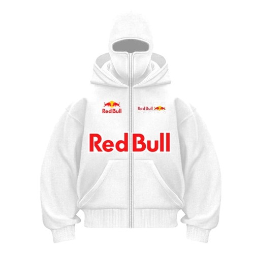 Biała Bluza Męska Rozpinana Oracle Red Bull Racing typu Full-Zip z wbudowaną kominiarką