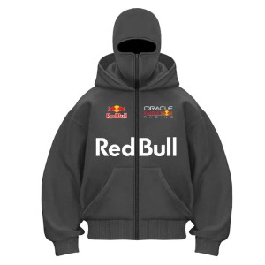 Grafitowa Bluza Męska Rozpinana Oracle Red Bull Racing typu Full-Zip z wbudowaną kominiarką