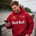 Czerwona Bluza Męska Rozpinana Oracle Red Bull Racing typu Full-Zip z wbudowaną kominiarką