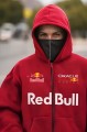 Czerwona Bluza Męska Rozpinana Oracle Red Bull Racing typu Full-Zip z wbudowaną kominiarką