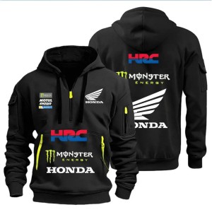 Bluza z kapturem UNISEX dużo kieszeni Honda HRC Monster Energy dla fanów motocykli
