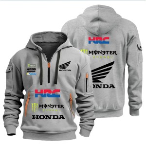 Bluza z kapturem UNISEX dużo kieszeni Honda HRC Monster Energy dla fanów motocykli