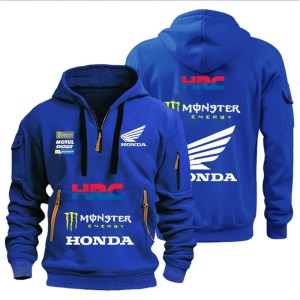 Bluza z kapturem UNISEX dużo kieszeni Honda HRC Monster Energy dla fanów motocykli
