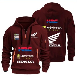 Bluza z kapturem UNISEX dużo kieszeni Honda HRC Monster Energy dla fanów motocykli