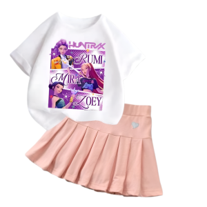 Komplet dziewczęcy T-shirt z plisowana spódniczka K-Pop Demon Hunter Zestaw dla dzieci