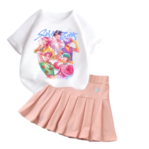 Komplet dziewczęcy T-shirt z plisowana spódniczka K-Pop Demon Hunter Zestaw dla dzieci