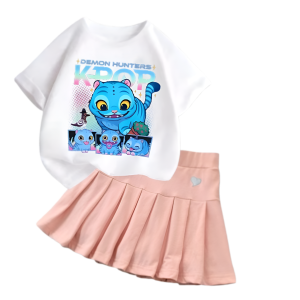 Komplet dziewczęcy T-shirt z plisowana spódniczka K-Pop Demon Hunter Zestaw dla dzieci