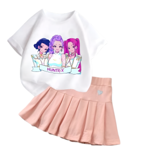 Komplet dziewczęcy T-shirt z plisowana spódniczka K-Pop Demon Hunter Zestaw dla dzieci