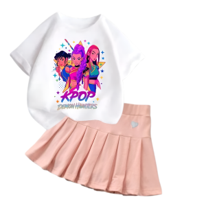 Komplet dziewczęcy T-shirt z plisowana spódniczka K-Pop Demon Hunter Zestaw dla dzieci