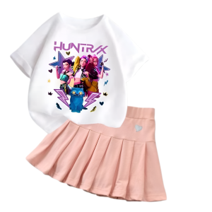 Komplet dziewczęcy T-shirt z plisowana spódniczka K-Pop Demon Hunter Zestaw dla dzieci