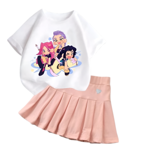 Komplet dziewczęcy T-shirt z plisowana spódniczka K-Pop Demon Hunter Zestaw dla dzieci