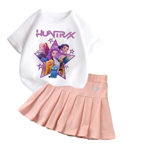 Komplet dziewczęcy T-shirt z plisowana spódniczka K-Pop Demon Hunter Zestaw dla dzieci