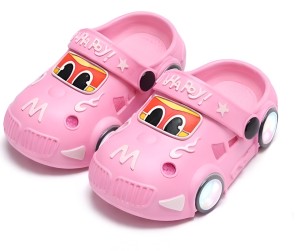 Klapki dziecięce AUTA różowe chodaki dla dzieci z podświetleniem LED