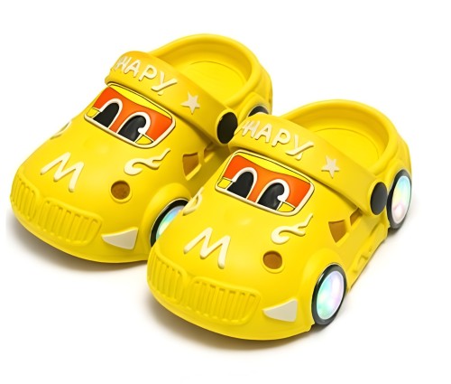 Klapki dziecięce AUTA żółte chodaki dla dzieci z podświetleniem LED