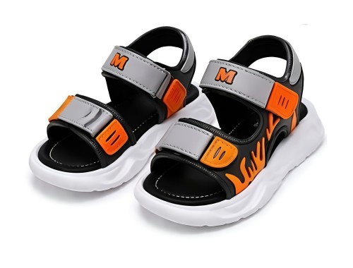 Sandały dziecięce sportowe na rzep sandałki dla dzieci UNISEX w Kolorze Szaro-Pomarańczowym