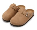 Zamszowe Chodaki Damskie na Korkowej Podeszwie Brązowe Mule z Klamrą