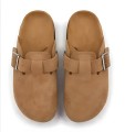 Zamszowe Chodaki Damskie na Korkowej Podeszwie Brązowe Mule z Klamrą