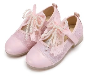 Eleganckie Pantofelki Dziewczęce z Perłami i Brokatem Różowe Baleriny Wizytowe
