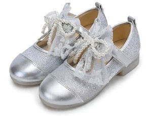 Eleganckie Pantofelki Dziewczęce z Perłami i Brokatem Srebrne Baleriny Wizytowe