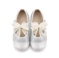 Eleganckie Pantofelki Dziewczęce z Perłami i Brokatem Białe Baleriny Wizytowe