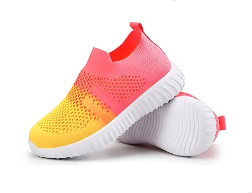 Buty dziecięce wsuwane lekkie sneakersy dla dzieci siateczkowe żółto-różowe