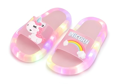 Świecące klapki dziecięce 3D LED Unicorn różowe kapcie z jednorożcem