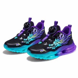 Buty sportowe dziecięce z amortyzacją czarno-fioletowe sneakersy dla dzieci z motywem smoka