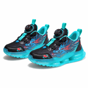 Buty sportowe dziecięce z amortyzacją czarno-niebieskie sneakersy dla dzieci z motywem smoka
