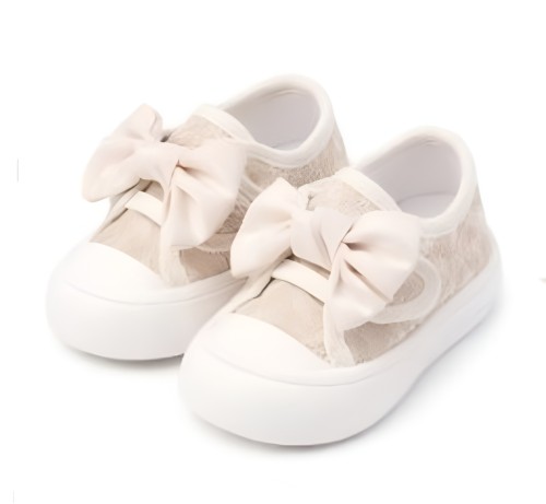 Buty dziecięce niemowlęce z kokardą beżowe trampki dla dziewczynki