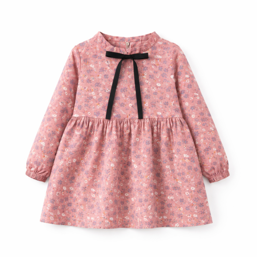 Sukienka dziewczęca różowa w kwiaty dziecięca z długim rękawem roz.90-150