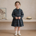 Sukienka dziewczęca granatowa w kwiaty dziecięca z długim rękawem roz.90-150