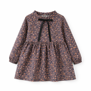 Sukienka dziewczęca grafitowa w kwiaty dziecięca z długim rękawem roz.90-150