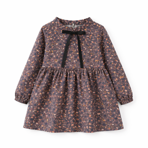 Sukienka dziewczęca grafitowa w kwiaty dziecięca z długim rękawem roz.90-150