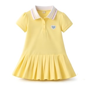 Sukienka dziewczęca żółta z kołnierzykiem elegancka sukienka dziecięca